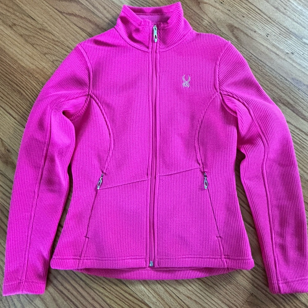 Spyder Waffle Bright Pink Knit Full Zip Fleece Jacket Small